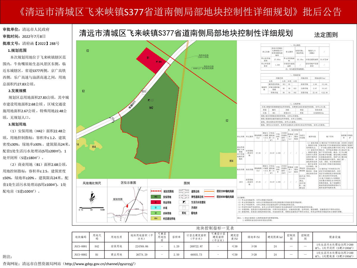 《清遠市清城區飛來峽鎮S377省道南側局部地塊控制性詳細規劃》批后公告--s.jpg